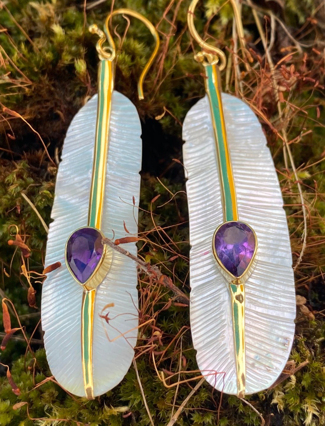Feather Amethyst Earrings - Earth Wisdom Collection