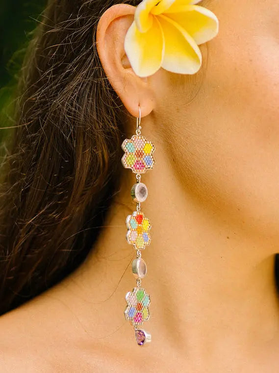 Beaded Triple Bloom Earrings Earth Wisdom Collection Earrings