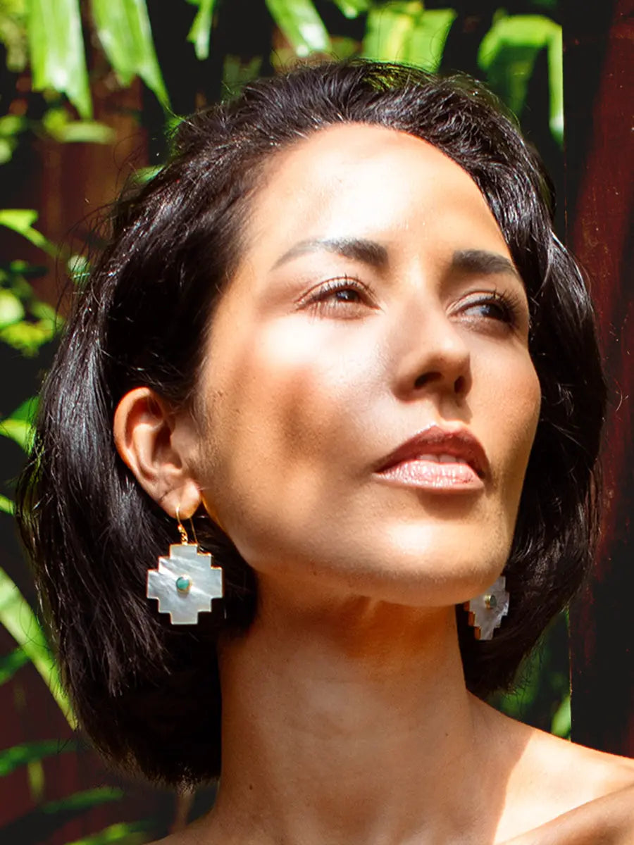 Gold Chakana Gemstone Earrings Earth Wisdom Collection