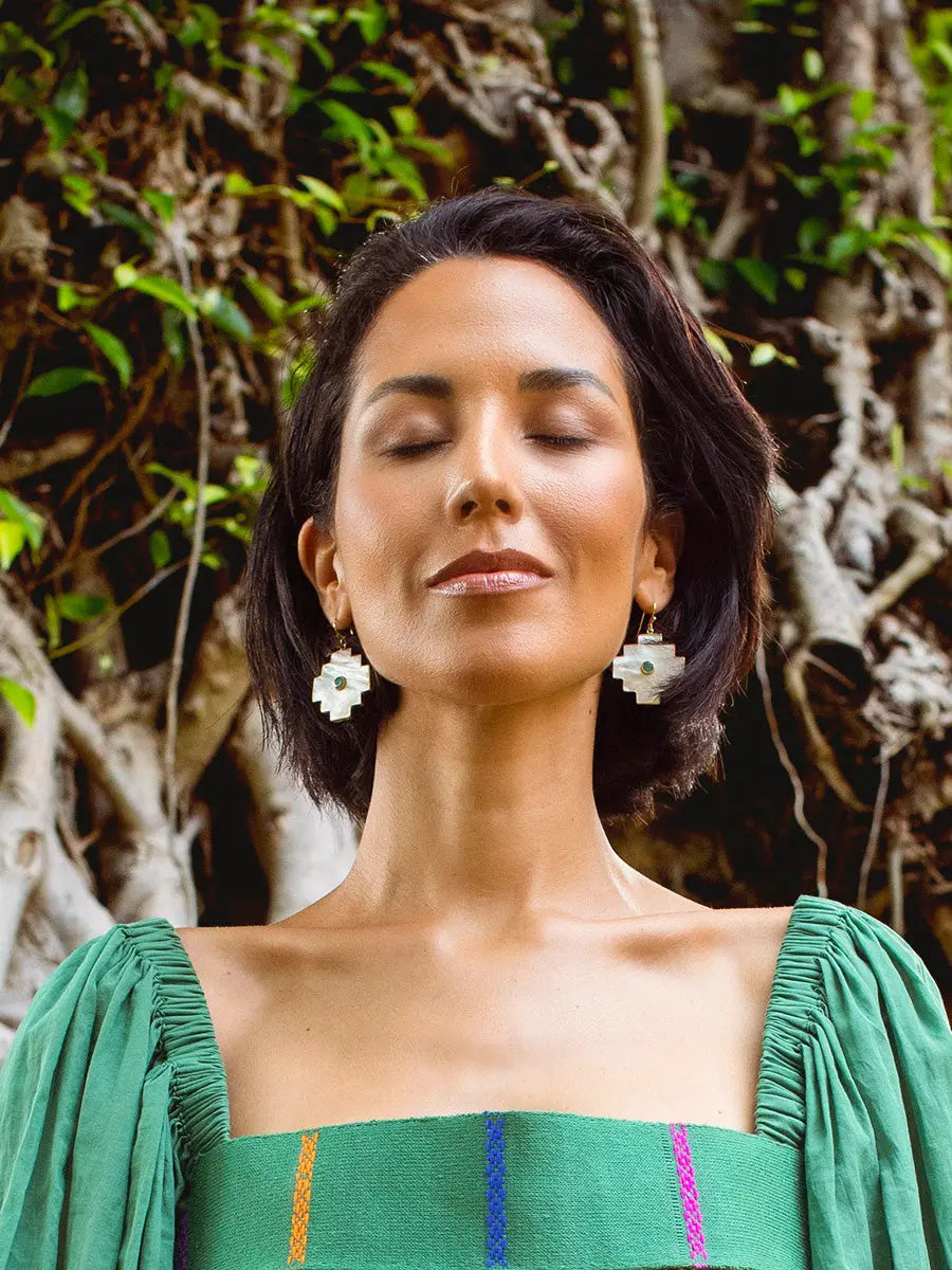 Gold Chakana Gemstone Earrings Earth Wisdom Collection