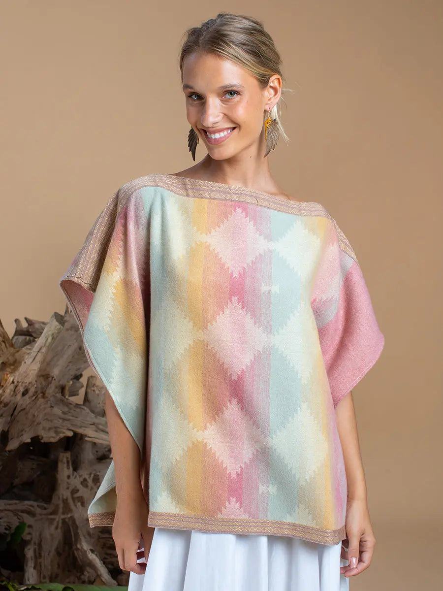 Bhutanese Trim Short Poncho Opal Earth Wisdom Collection Poncho
