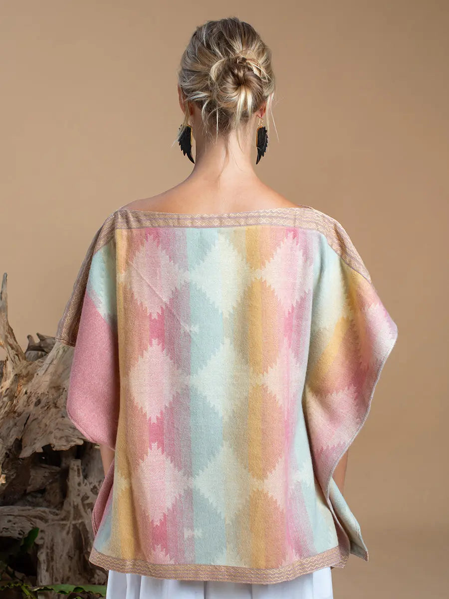 Bhutanese Trim Short Poncho Opal Earth Wisdom Collection Poncho