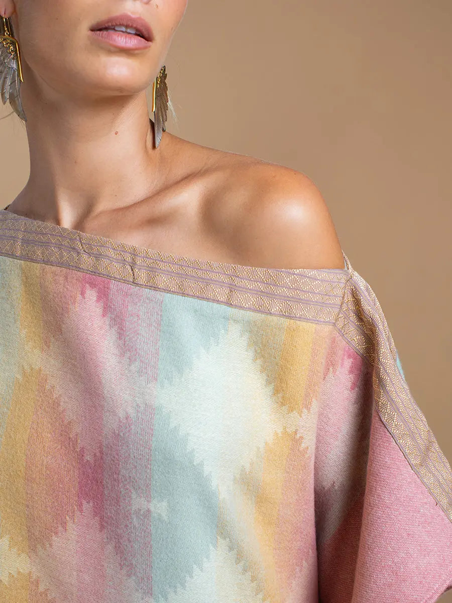Bhutanese Trim Short Poncho Opal Earth Wisdom Collection Poncho