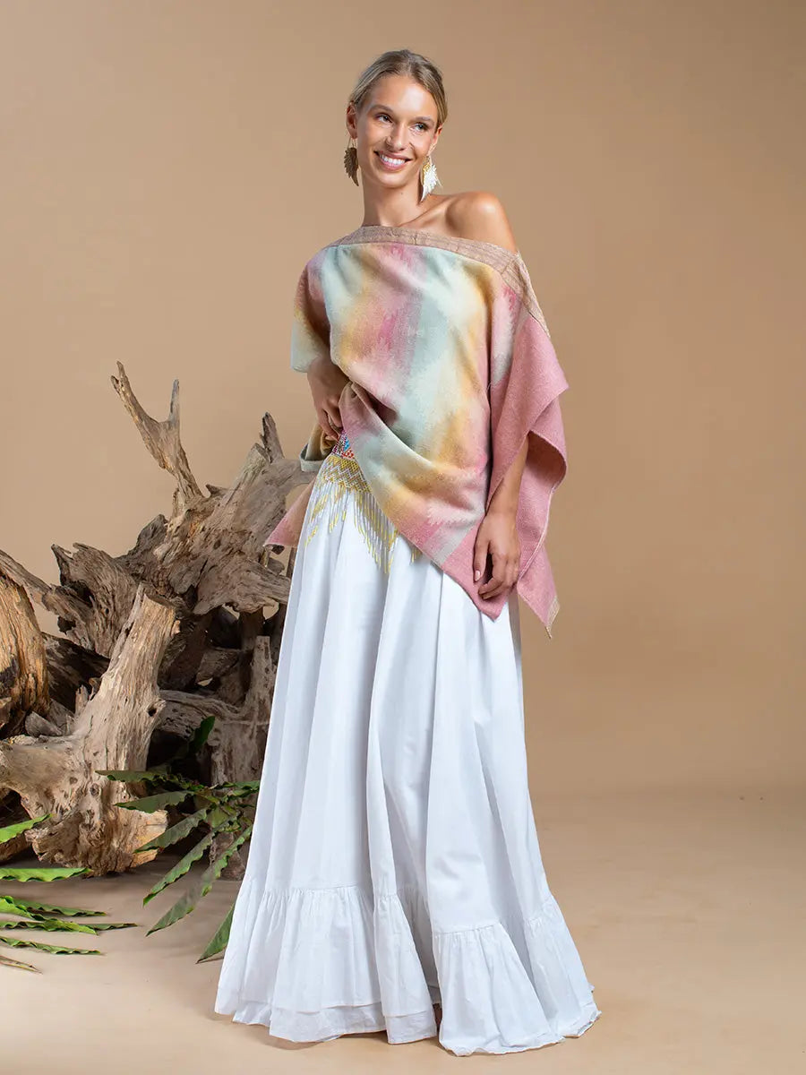 Bhutanese Trim Short Poncho Opal Earth Wisdom Collection Poncho