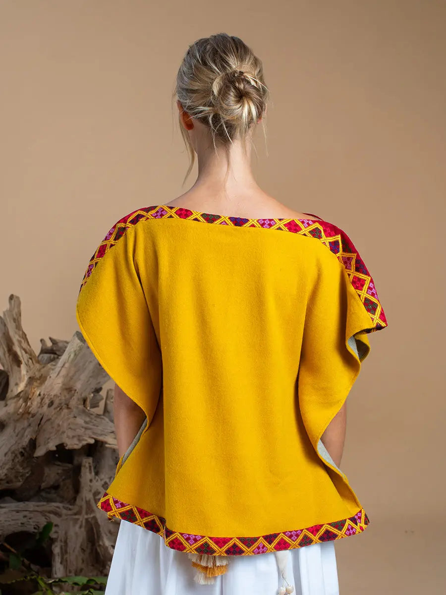 Bhutanese Trim Short Poncho Golden Hour Earth Wisdom Collection Poncho