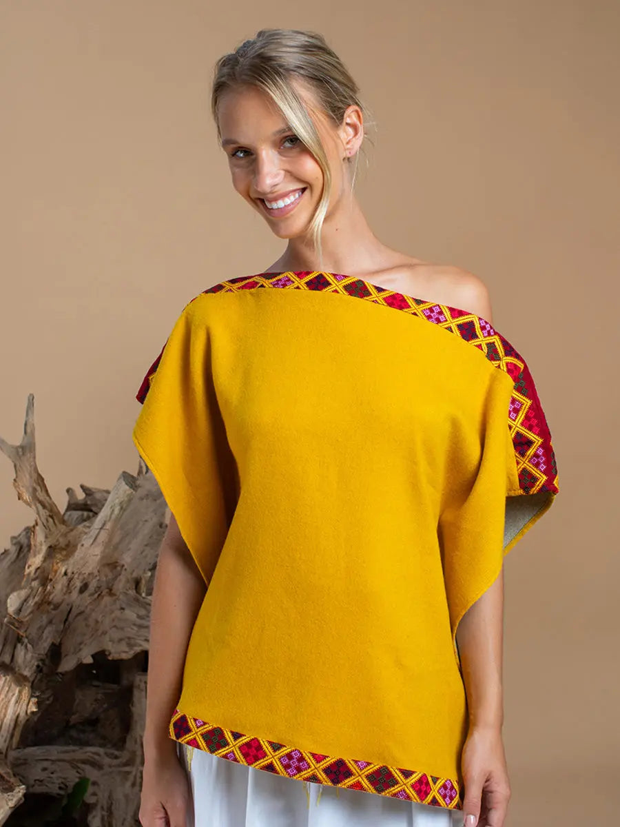 Bhutanese Trim Short Poncho Golden Hour Earth Wisdom Collection Poncho