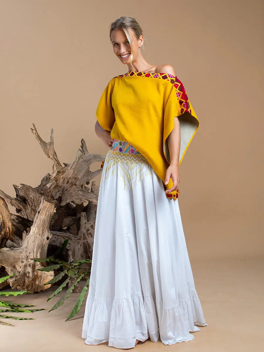 Bhutanese Trim Short Poncho Golden Hour Earth Wisdom Collection Poncho