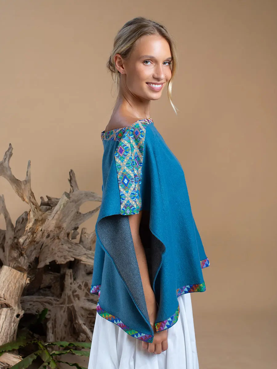 Bhutanese Trim Short Poncho Tide Pool Earth Wisdom Collection Poncho
