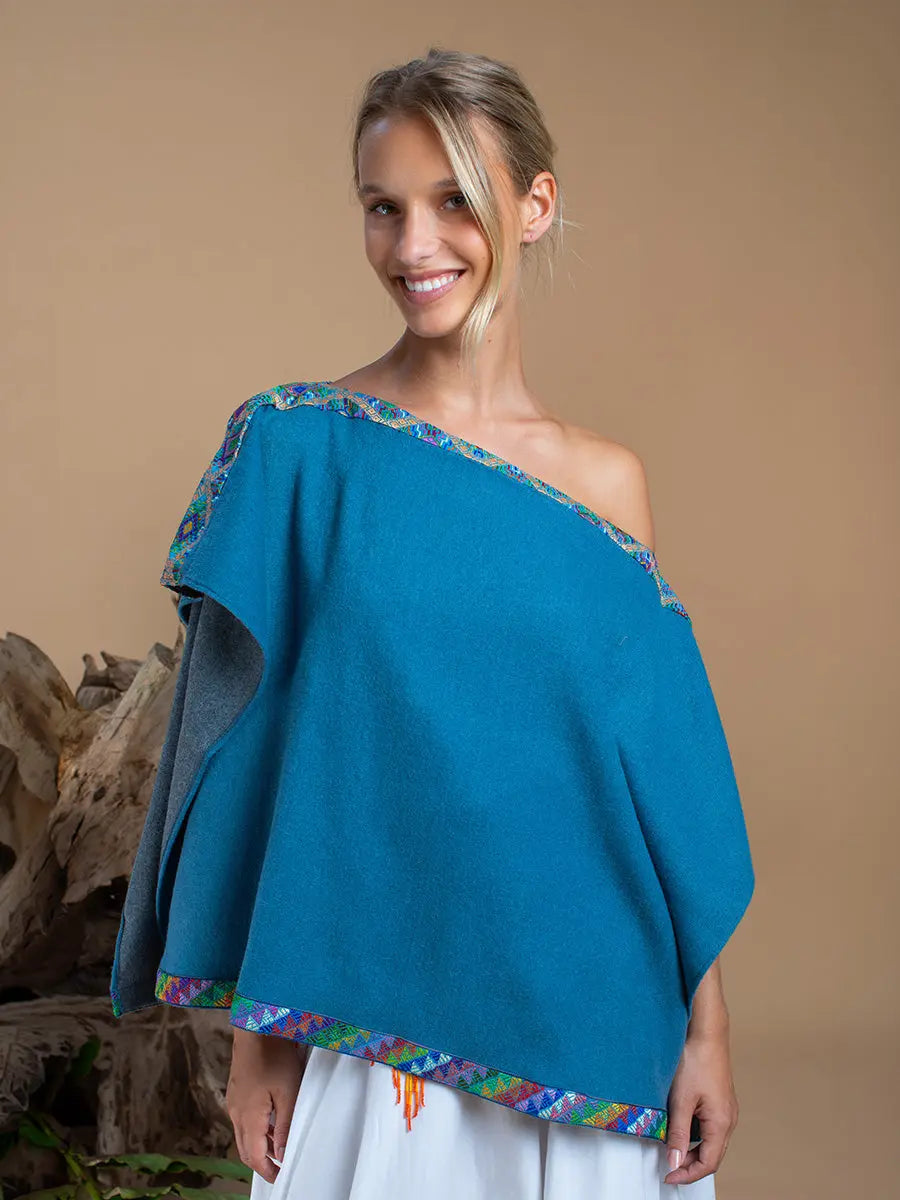 Bhutanese Trim Short Poncho Tide Pool Earth Wisdom Collection Poncho