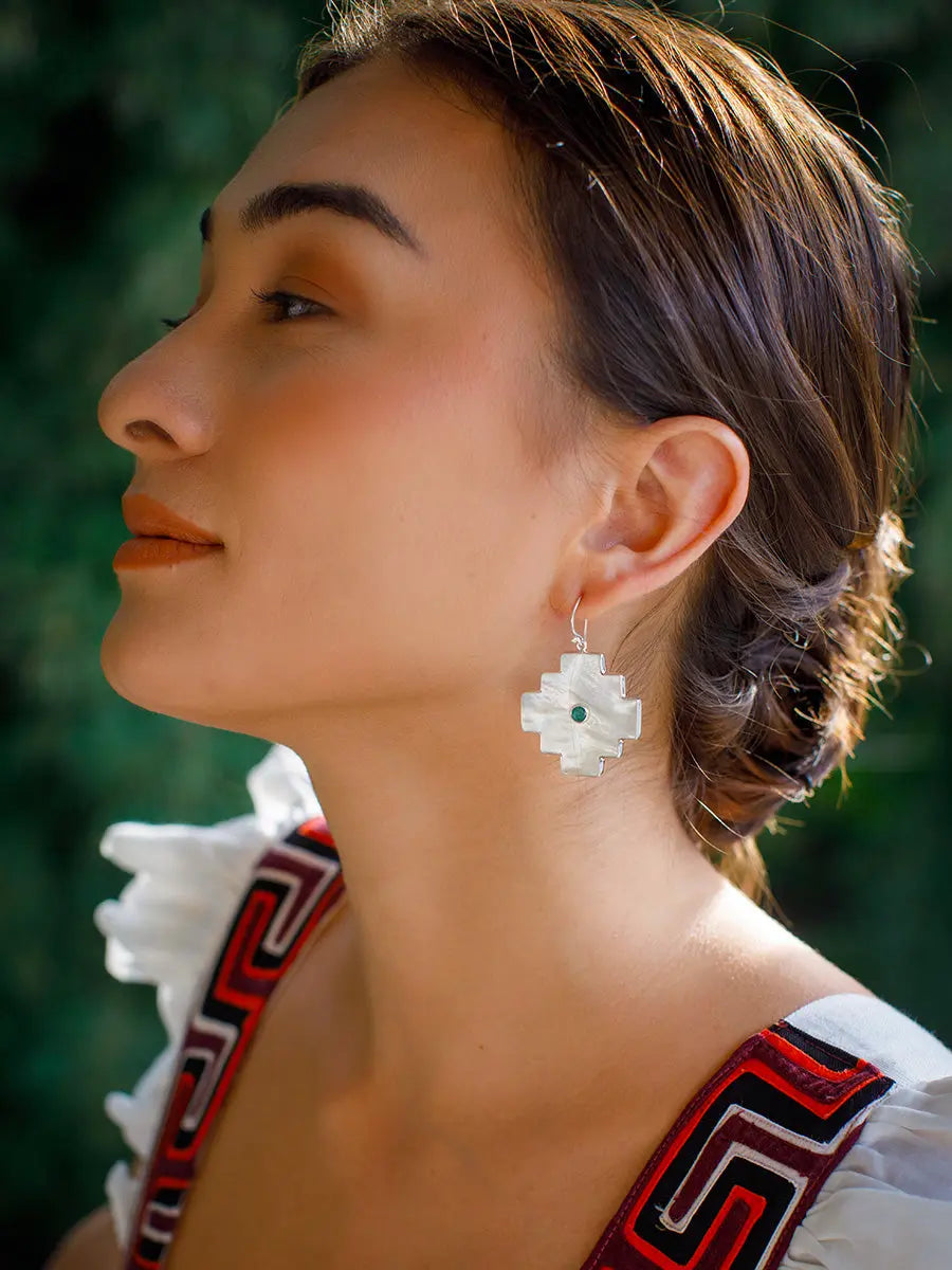 Silver Chakana Gemstone Earrings Earth Wisdom Collection