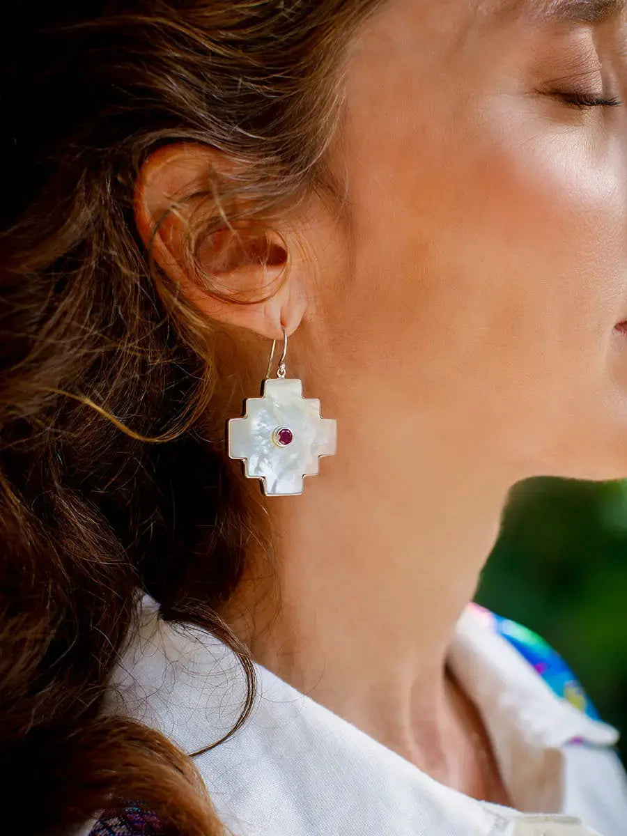 Silver Chakana Gemstone Earrings Earth Wisdom Collection