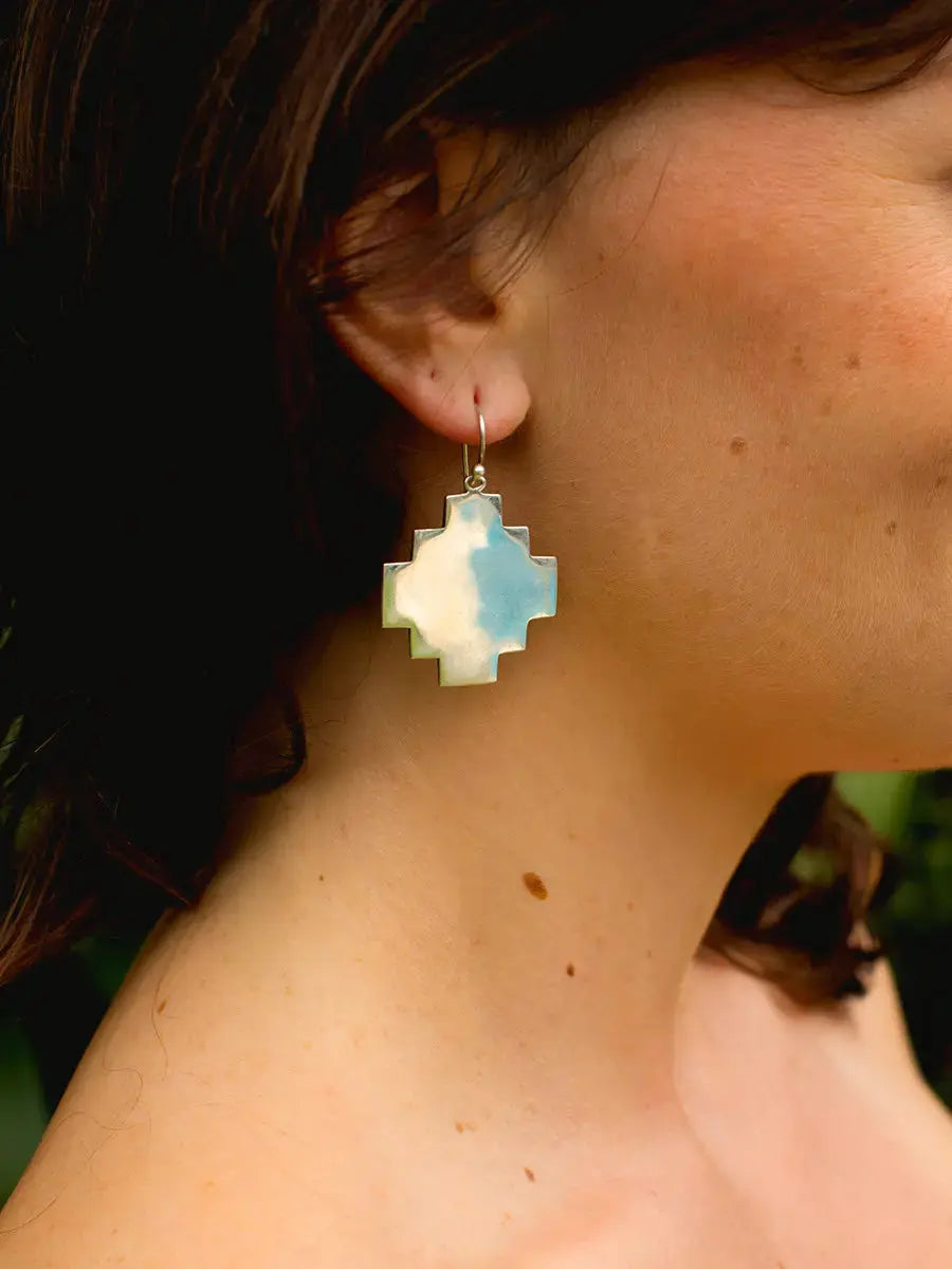 Silver Chakana Gemstone Earrings Earth Wisdom Collection