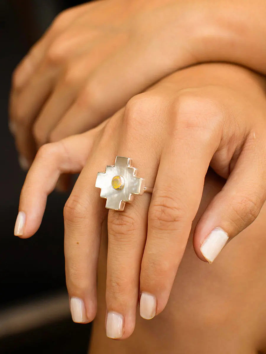 Silver Chakana Gemstone Ring Earth Wisdom Collection Ring