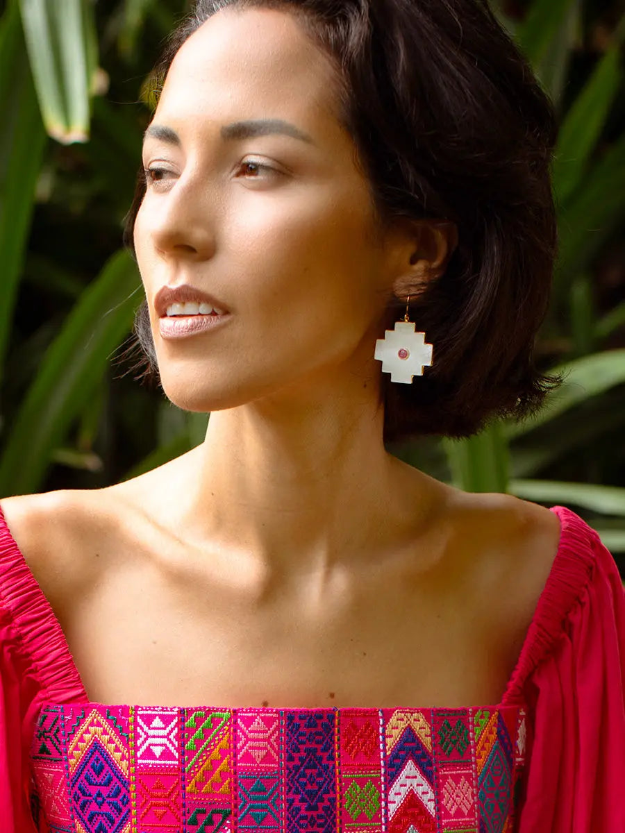 Gold Chakana Gemstone Earrings Earth Wisdom Collection