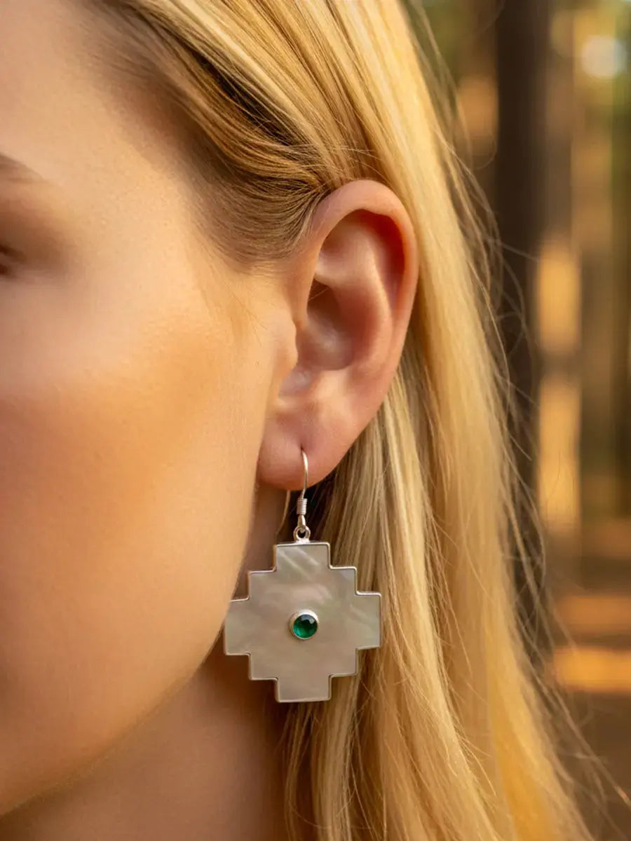 Silver Chakana Gemstone Earrings Earth Wisdom Collection