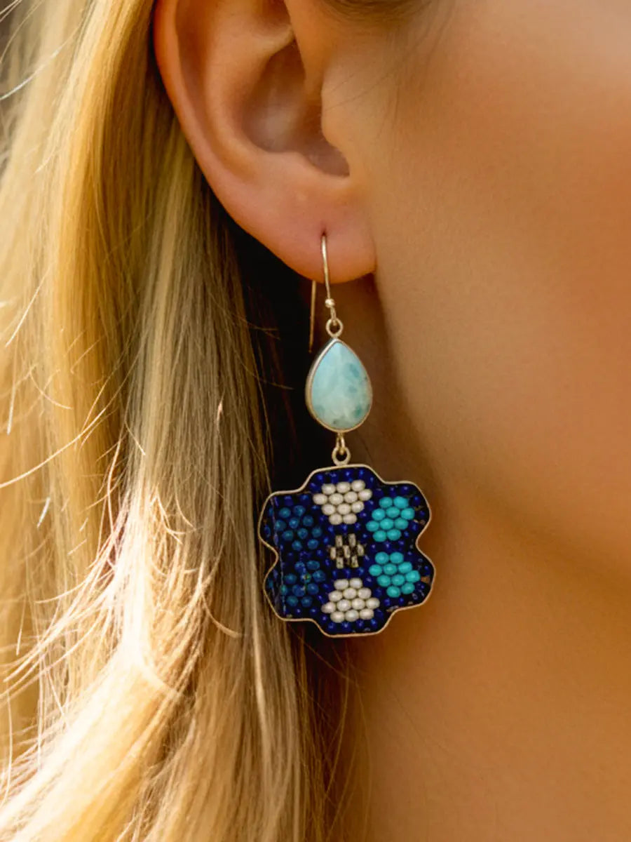 Beaded Bloom Larimar Earrings Earth Wisdom Collection Earrings