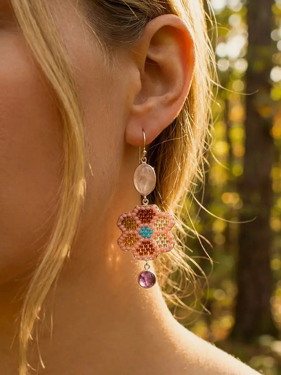 Beaded Bloom Rose Quartz Earrings Earth Wisdom Collection Earrings