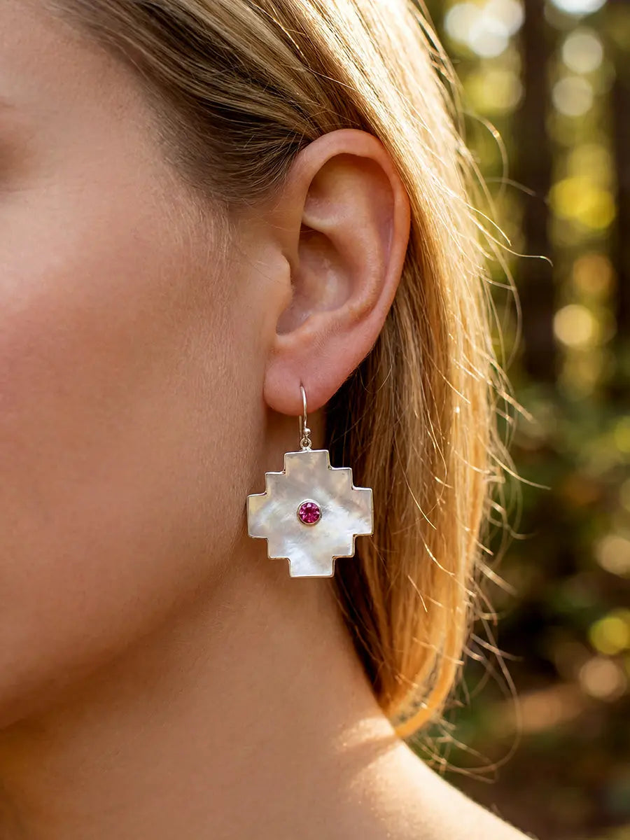 Silver Chakana Gemstone Earrings Earth Wisdom Collection