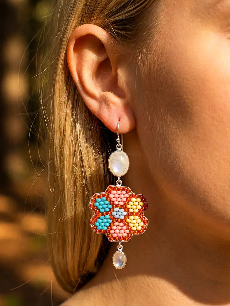 Beaded Bloom Moonstone Earrings Earth Wisdom Collection Earrings