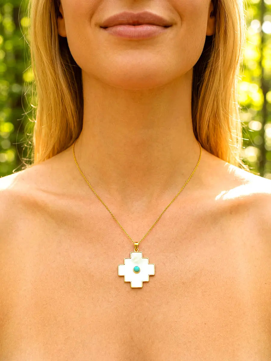 Gold Chakana Gemstone Necklace Earth Wisdom Collection Necklace