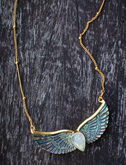 Abalone Moonstone Wings Necklace