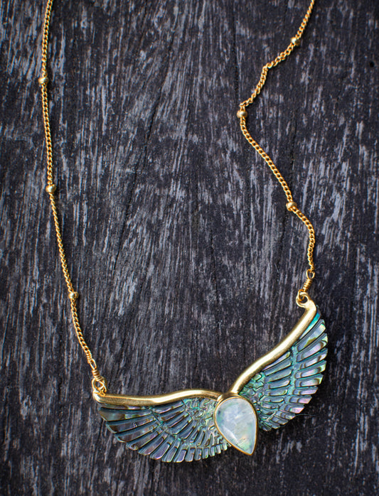 Abalone Moonstone Wings Necklace