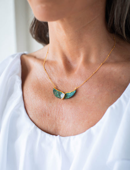 Abalone Moonstone Wings Necklace