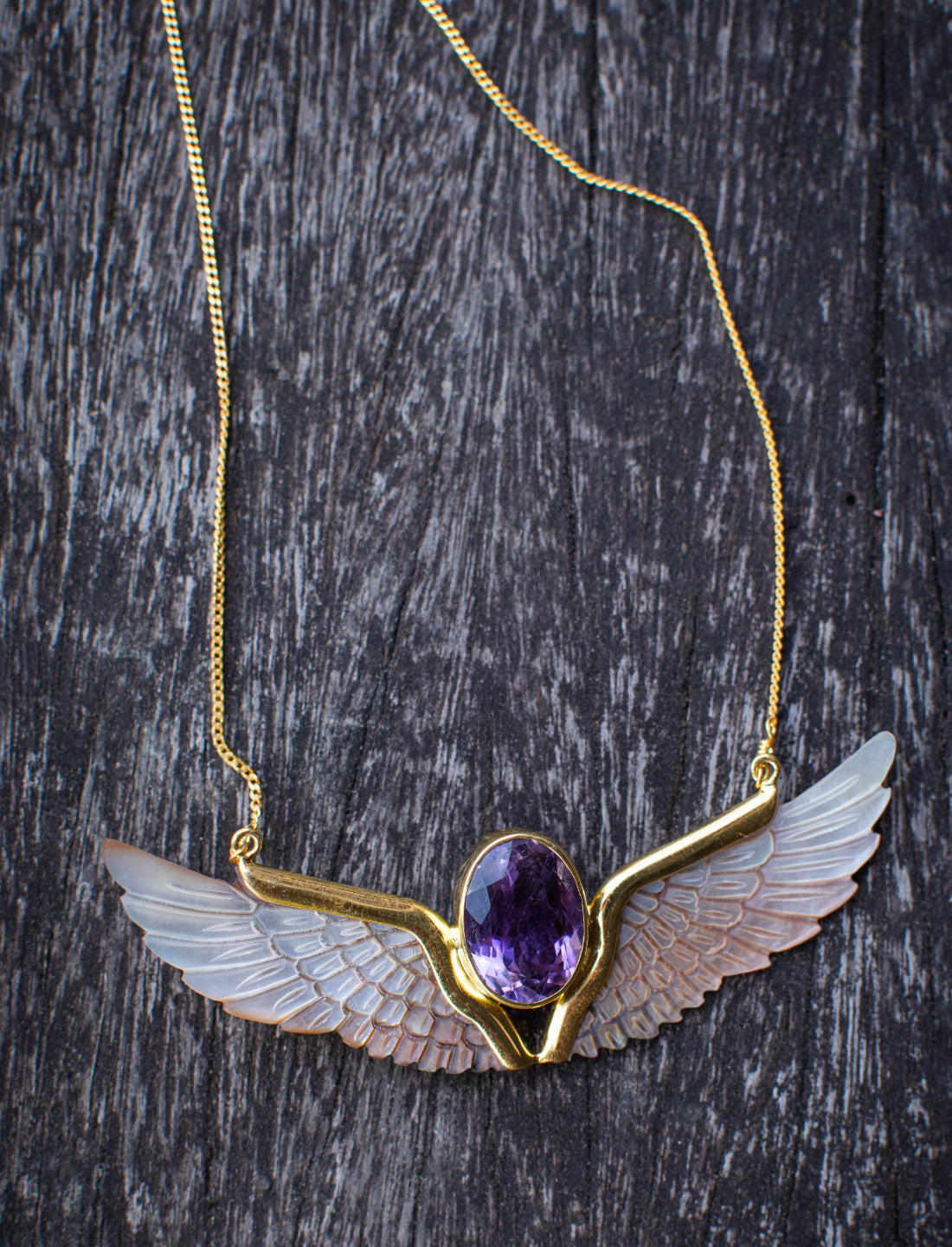 Amethyst Mabeshell Wings Necklace