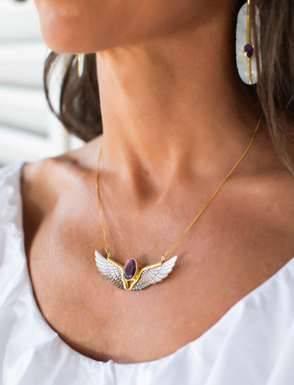 Amethyst Mabeshell Wings Necklace