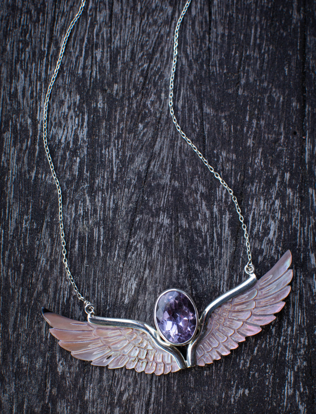 Amethyst Mabeshell Wings Necklace