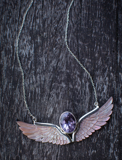 Amethyst Mabeshell Wings Necklace