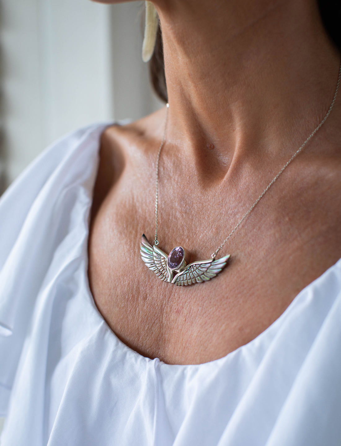 Amethyst Mabeshell Wings Necklace