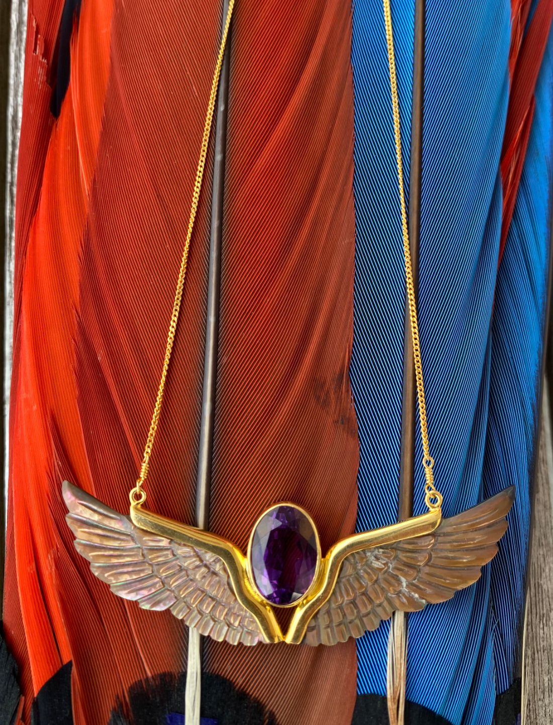 Amethyst Mabeshell Wings Necklace