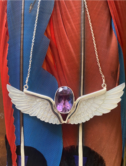 Amethyst Mother of Pearl Wings Necklace