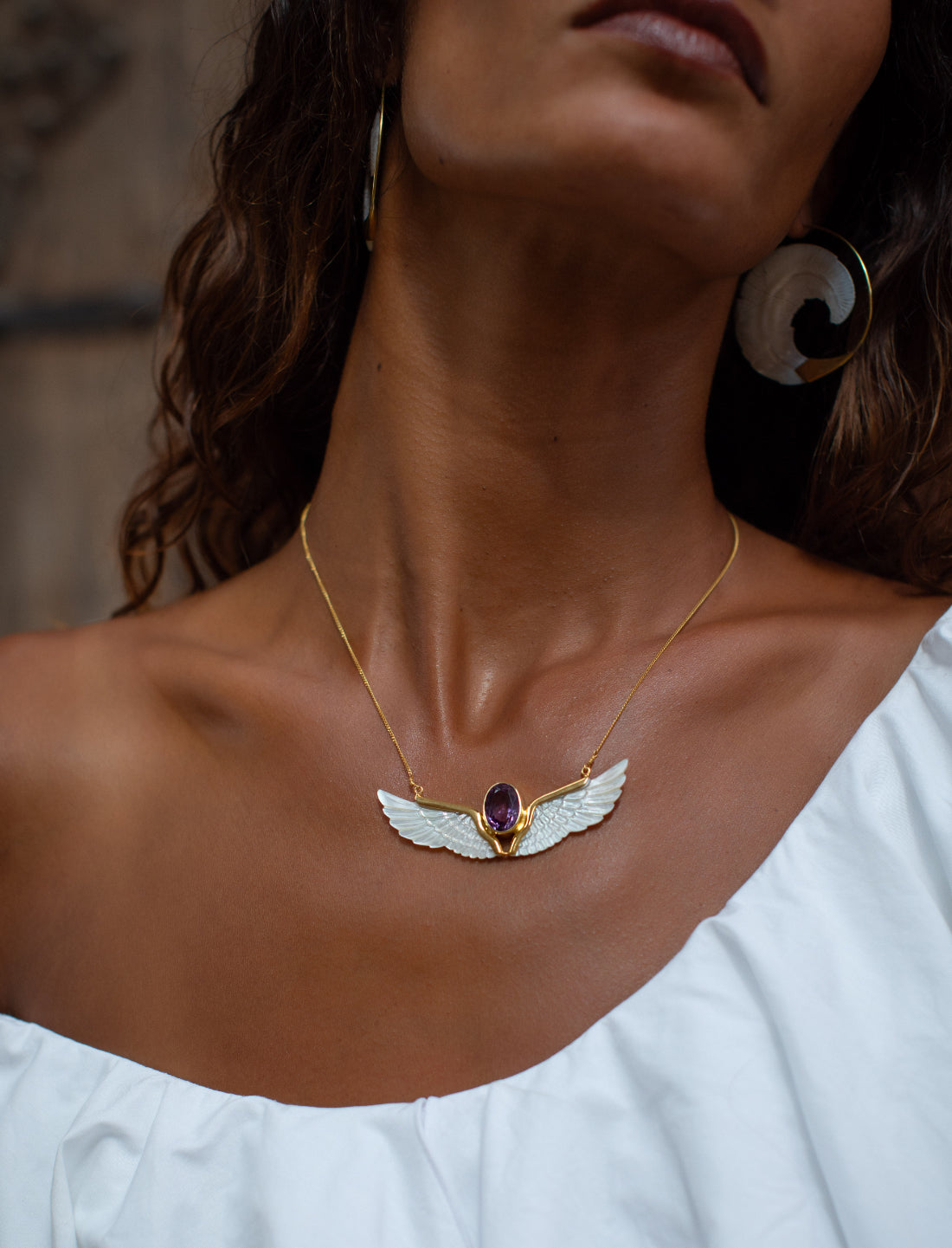 Amethyst Mother of Pearl Wings Necklace