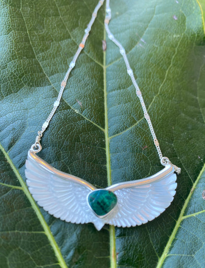 Chrysocolla Mother of Pearl Wings Necklace