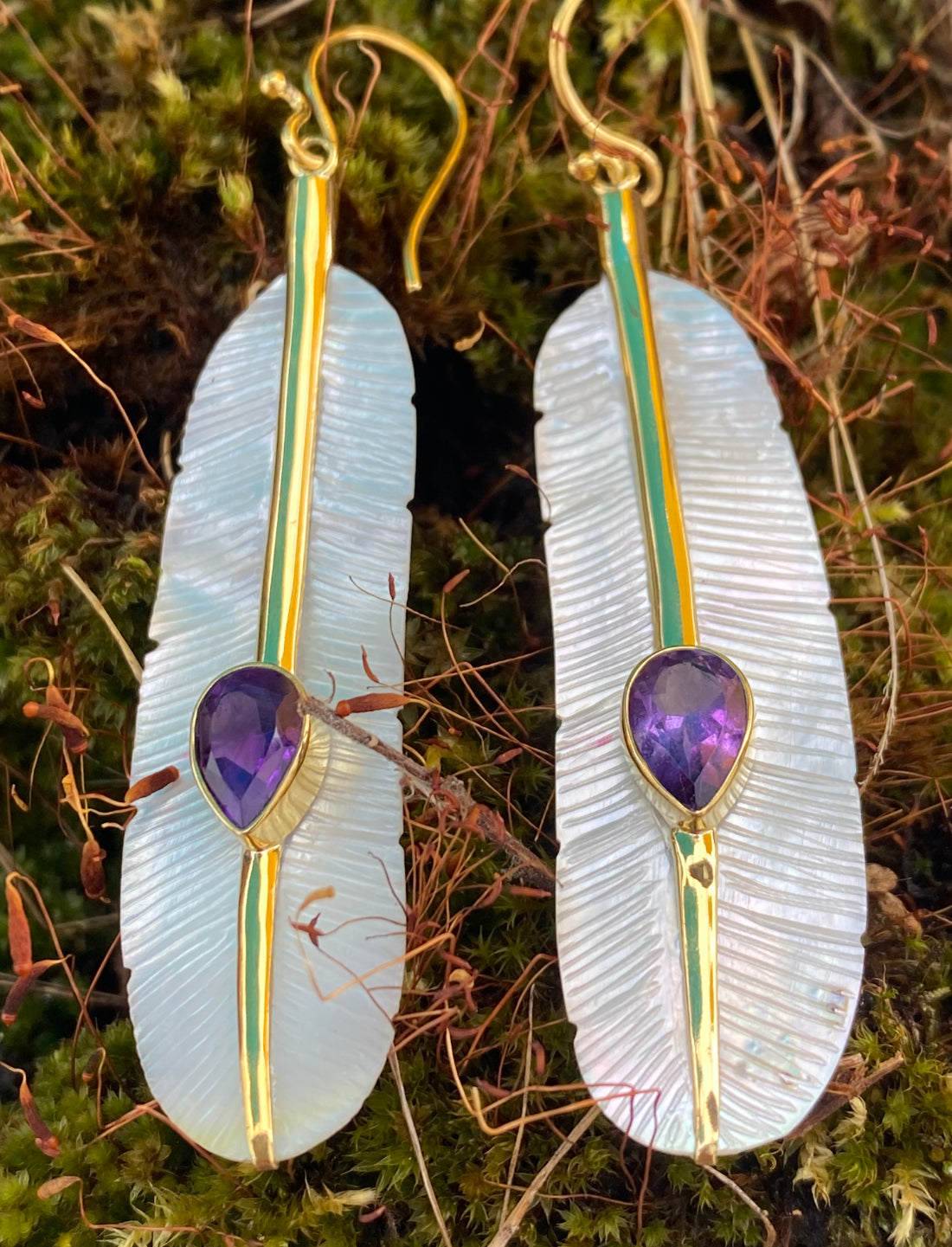 Feather Amethyst Earrings