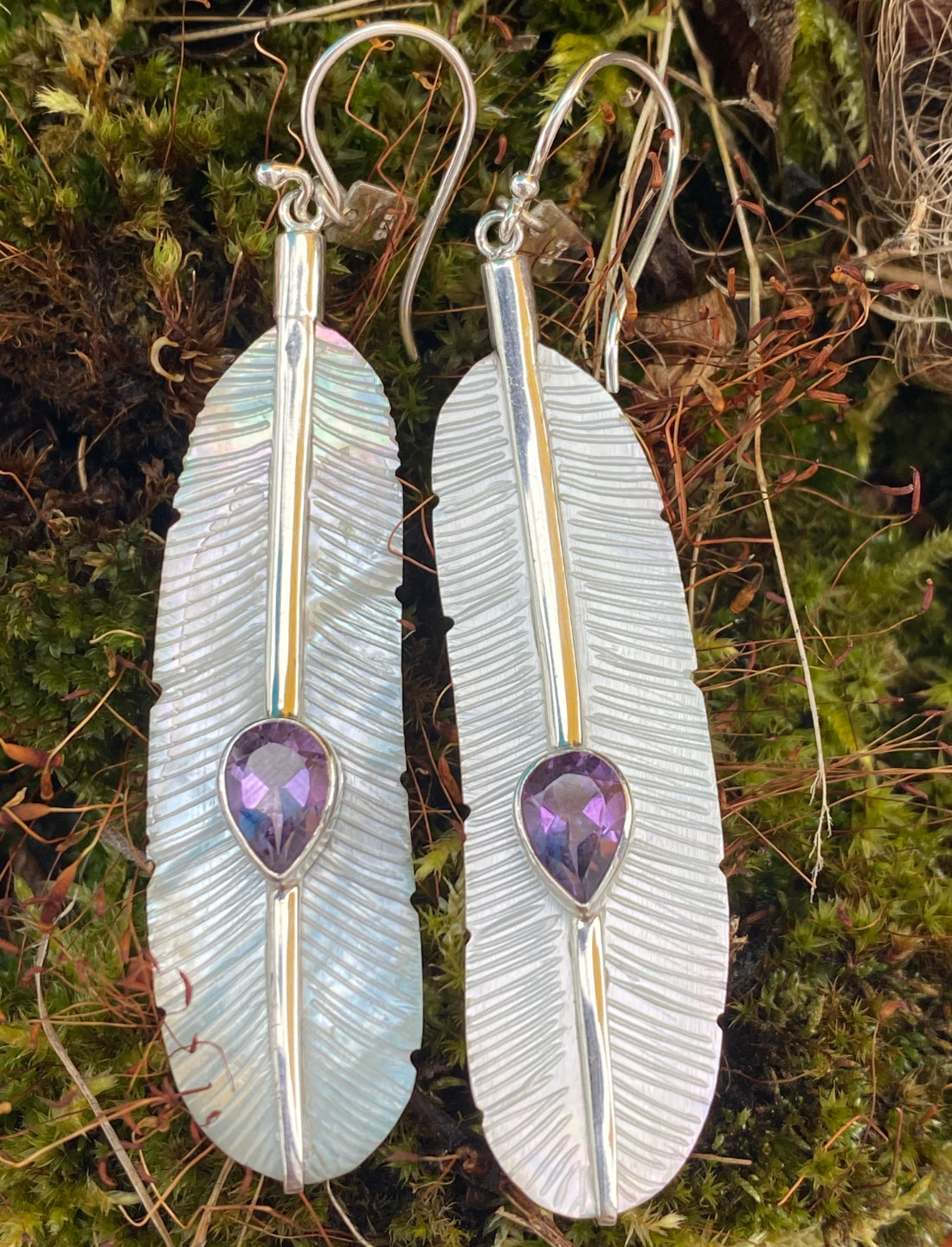 Feather Amethyst Earrings