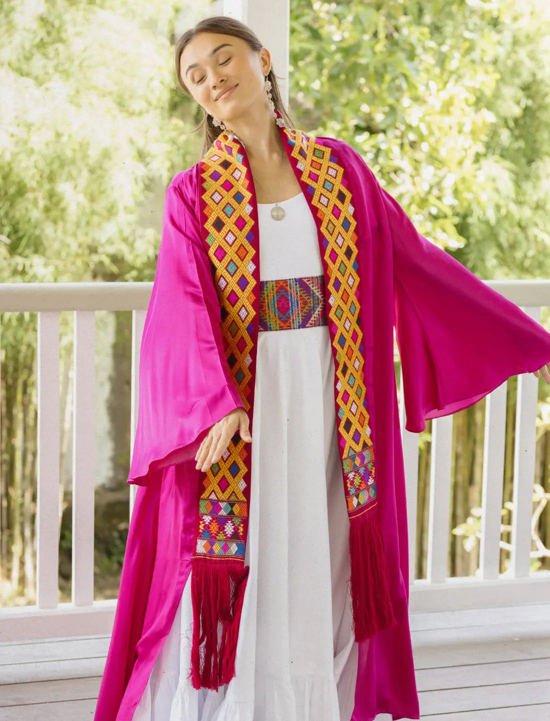 Eternal Knot Embroidered Silk Kimono Earth Wisdom Collection