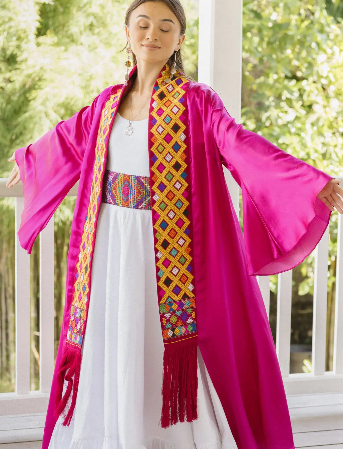 Eternal Knot Embroidered Silk Kimono Earth Wisdom Collection