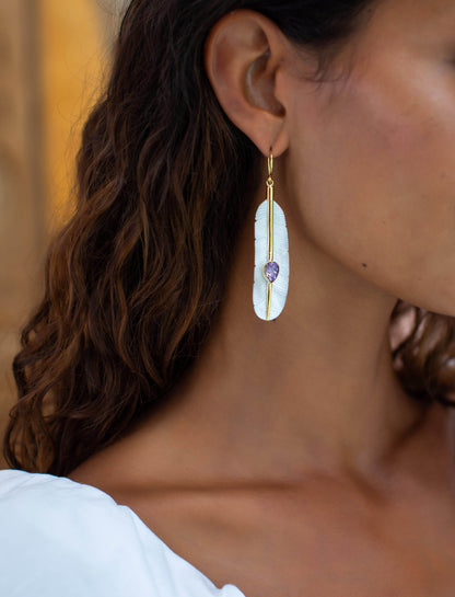 Feather Amethyst Earrings