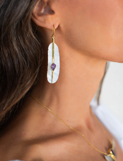 Feather Amethyst Earrings