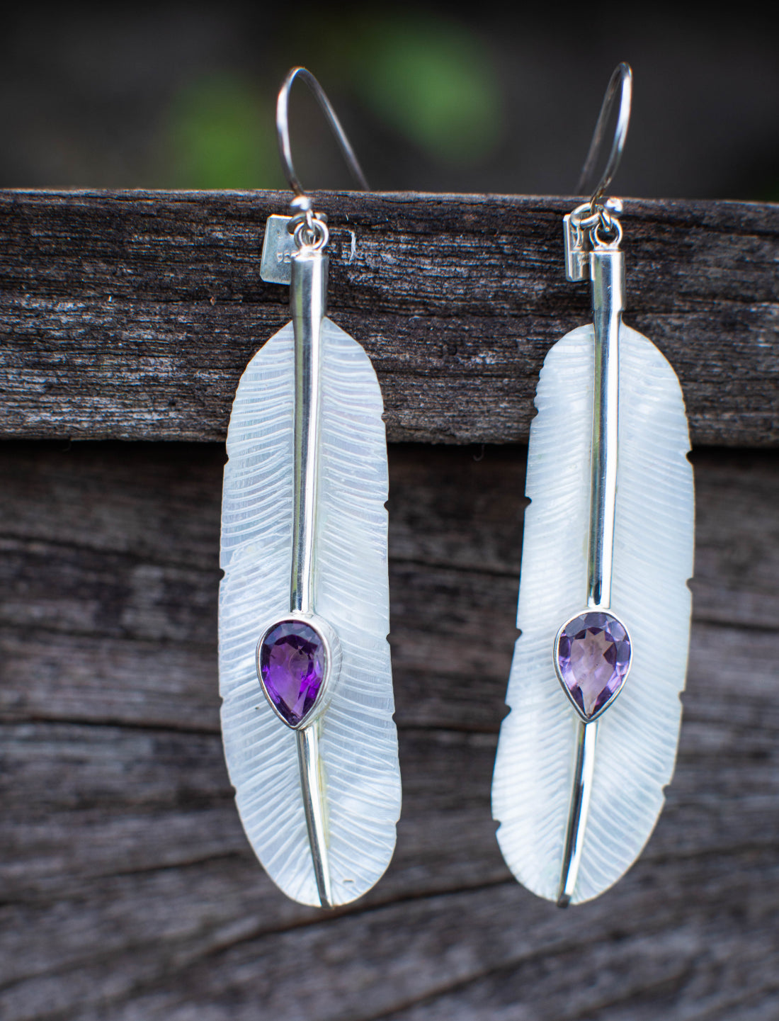 Feather Amethyst Earrings