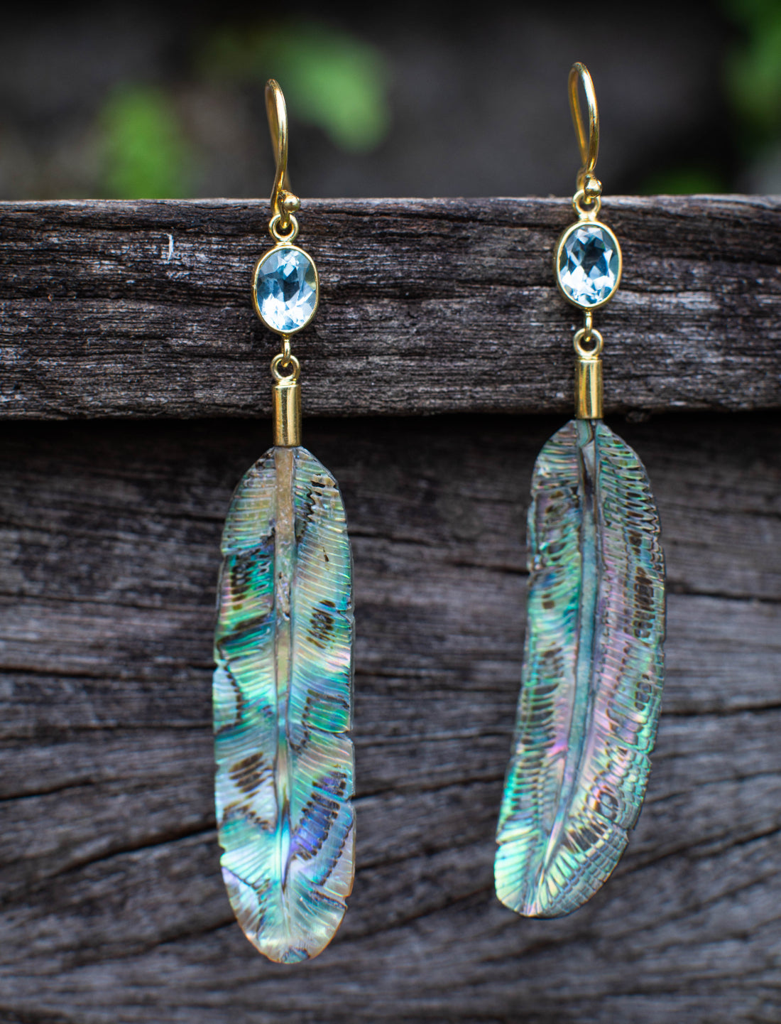 Feather Topaz Brass Top Earrings