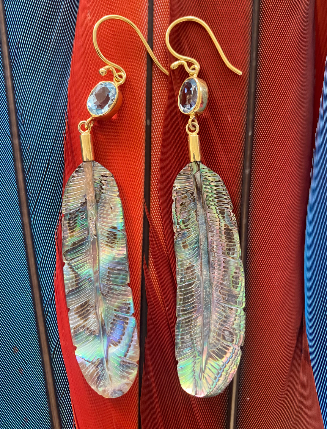 Feather Topaz Brass Top Earrings