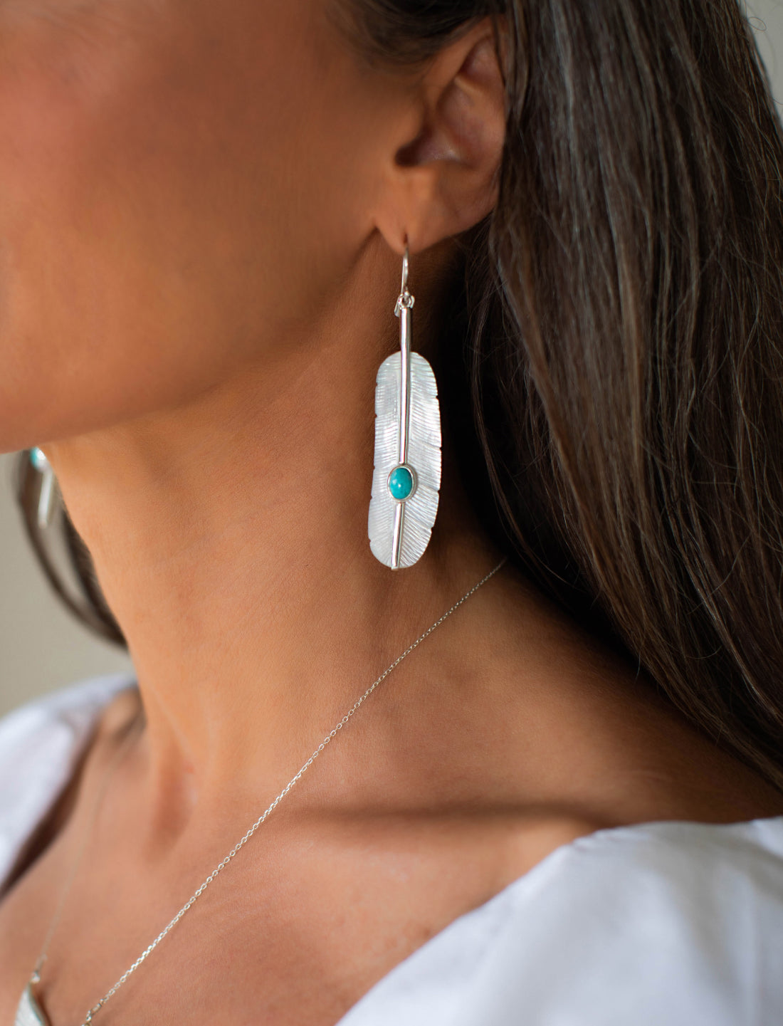 Feather Turquoise Silver Earrings