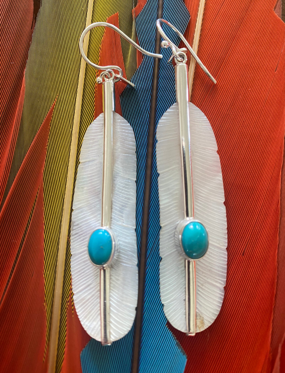 Feather Turquoise Silver Earrings