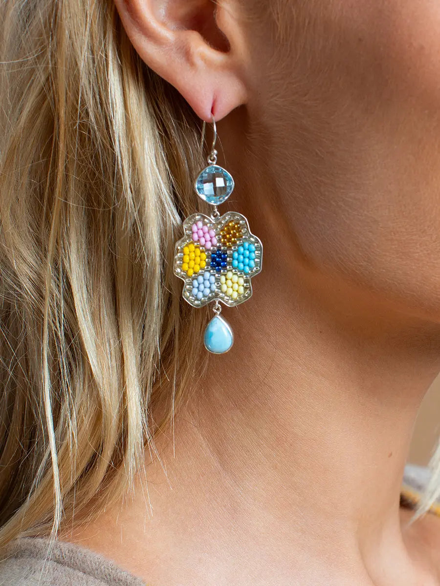 Beaded Bloom Larimar Earrings Earth Wisdom Collection Earrings