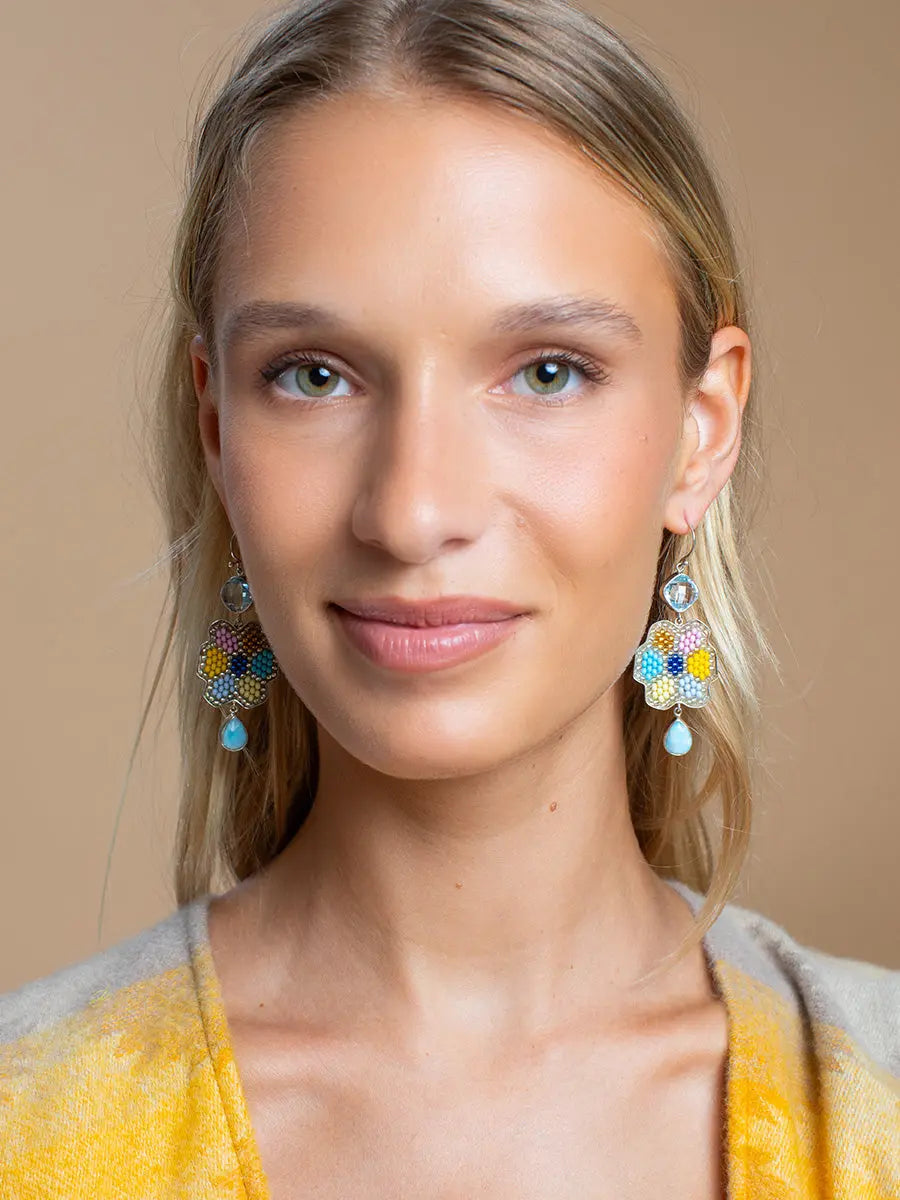Beaded Bloom Larimar Earrings Earth Wisdom Collection Earrings