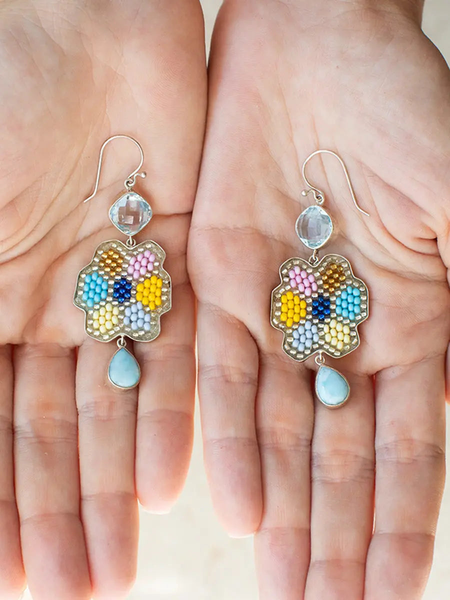 Beaded Bloom Larimar Earrings Earth Wisdom Collection Earrings